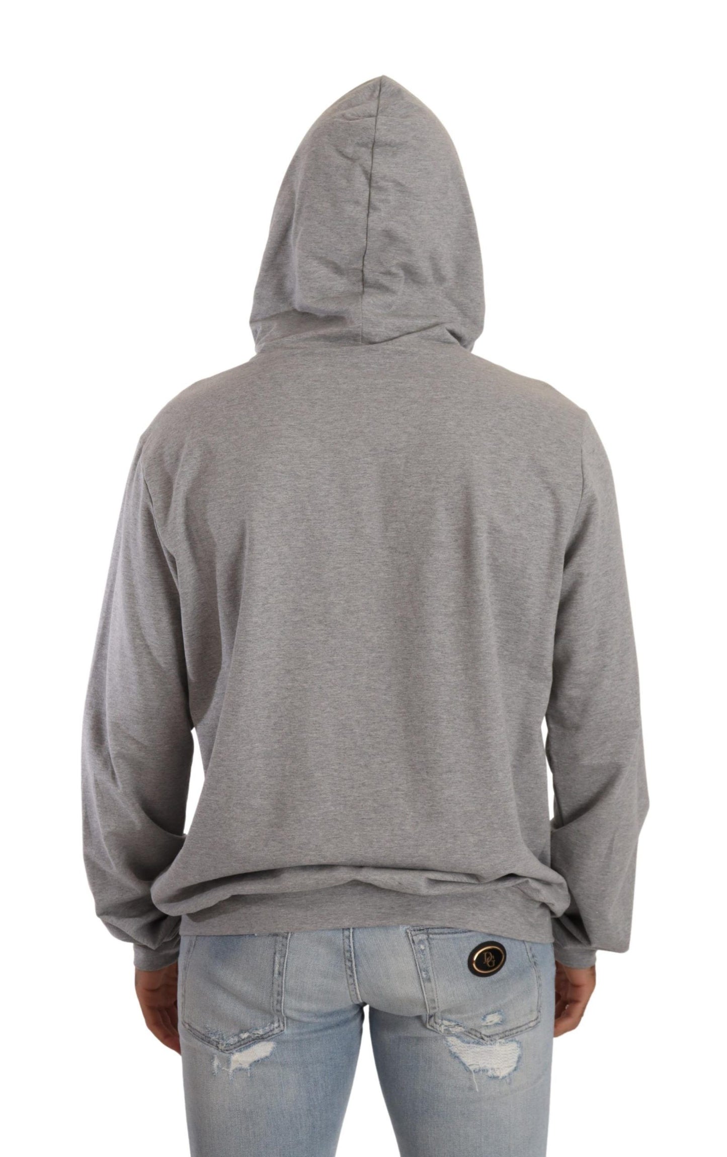 Dolce & Gabbana Elegant Gray Crown-Print Hooded Sweater