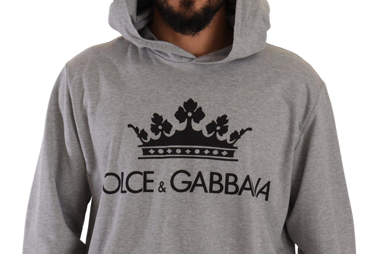 Dolce & Gabbana Elegant Gray Crown-Print Hooded Sweater