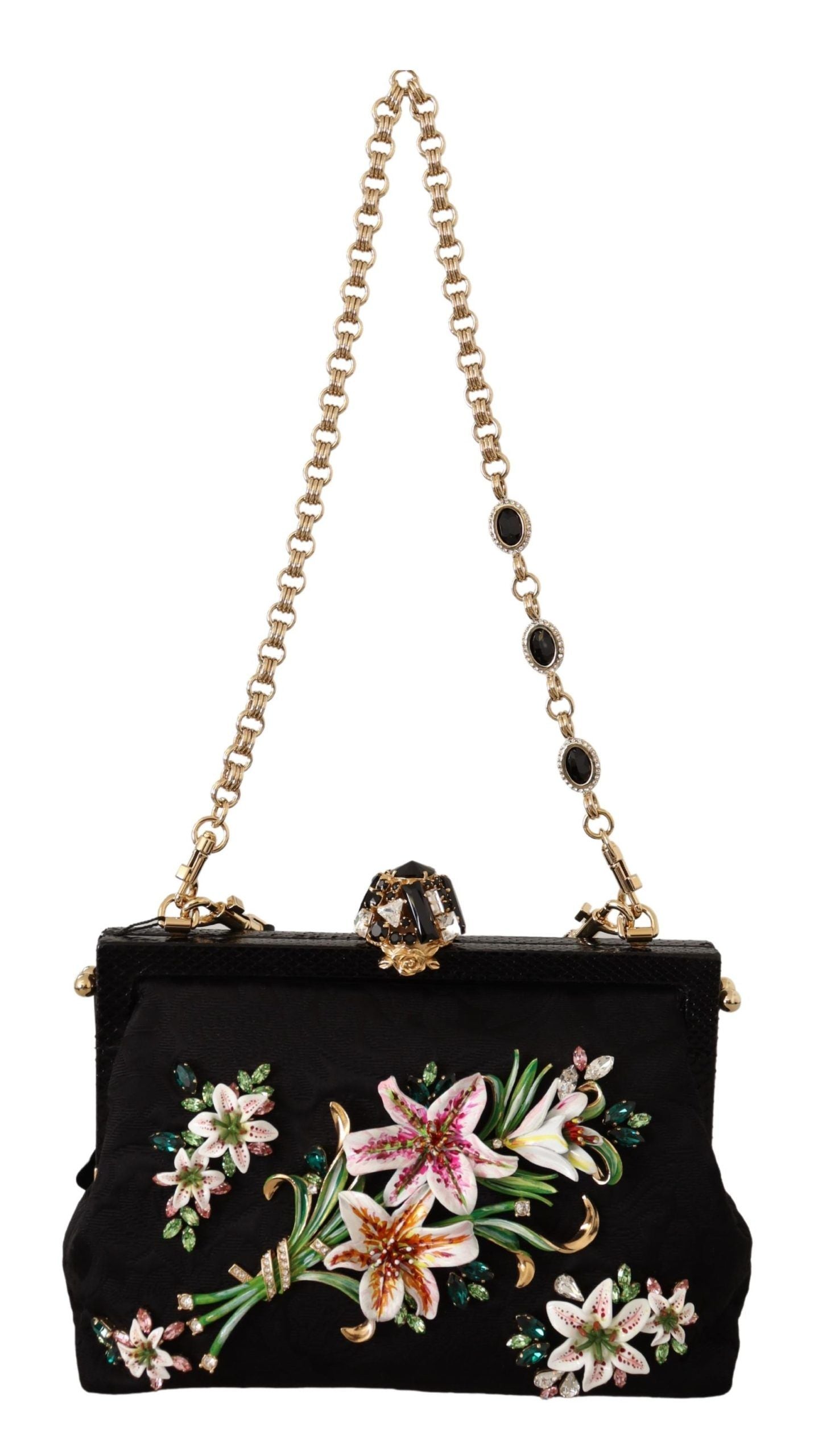 Dolce & Gabbana Elegant Black Velvet Crystal Vanda Evening Bag