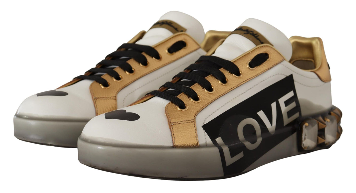 Dolce & Gabbana Elegant White Gold Low-Top Sneakers