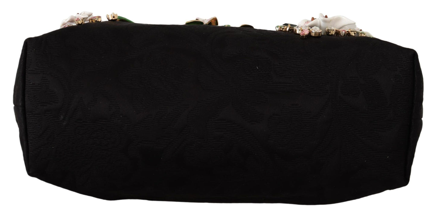 Dolce & Gabbana Elegant Black Velvet Crystal Vanda Evening Bag