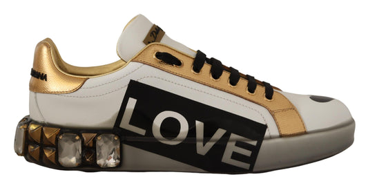 Dolce & Gabbana Elegant White Gold Low-Top Sneakers