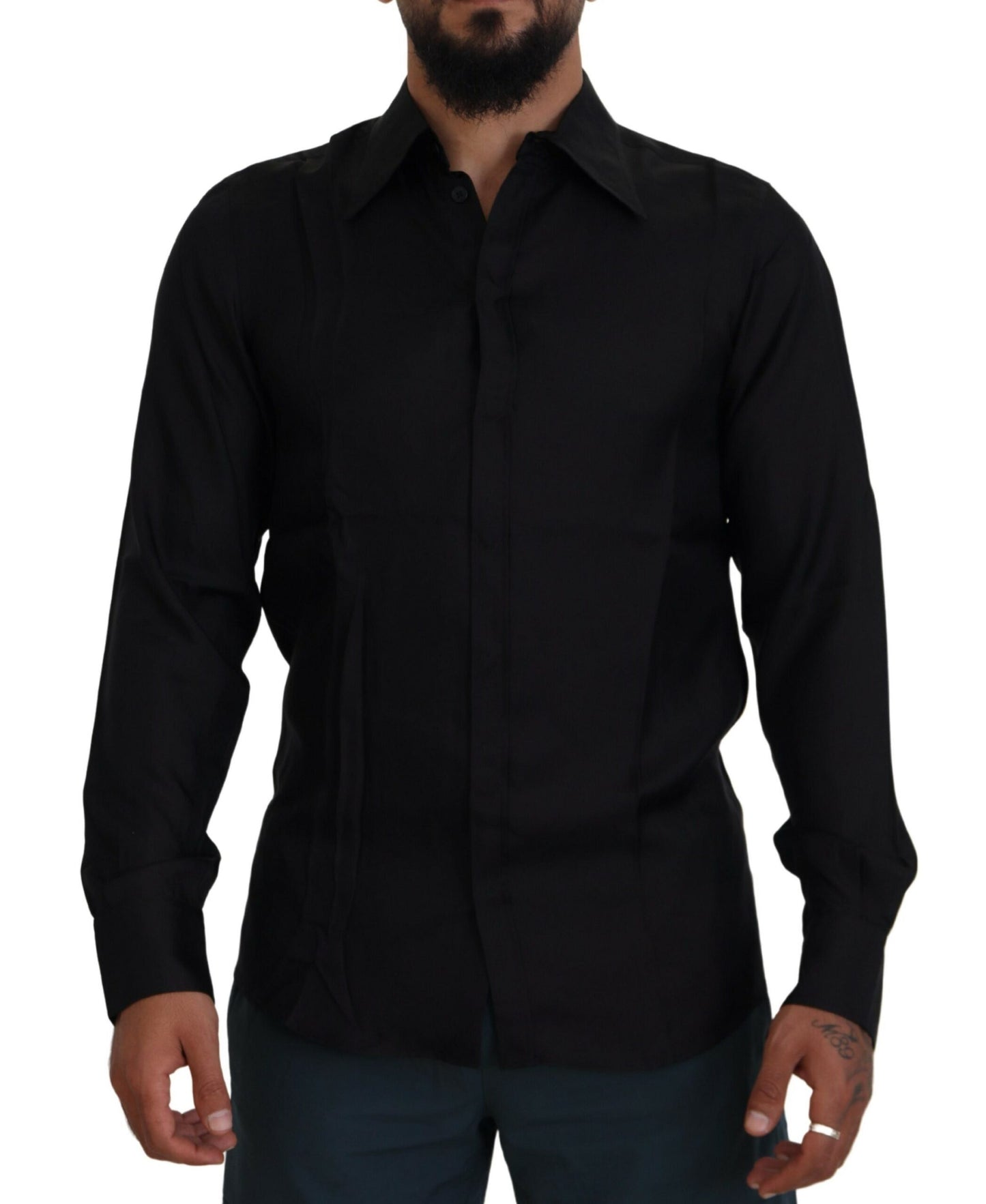 Dolce & Gabbana Sleek Silk Black Dress Shirt Slim Fit