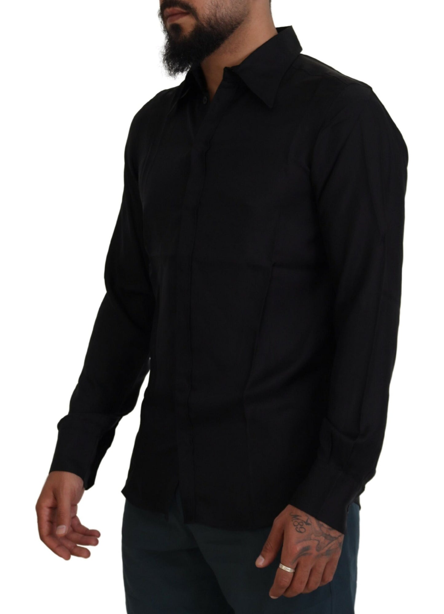 Dolce & Gabbana Sleek Silk Black Dress Shirt Slim Fit