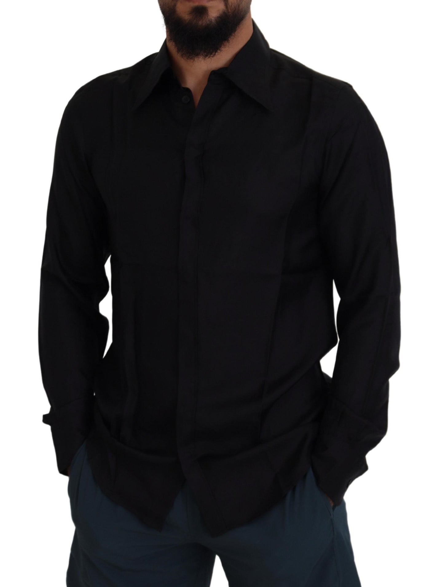 Dolce & Gabbana Sleek Silk Black Dress Shirt Slim Fit