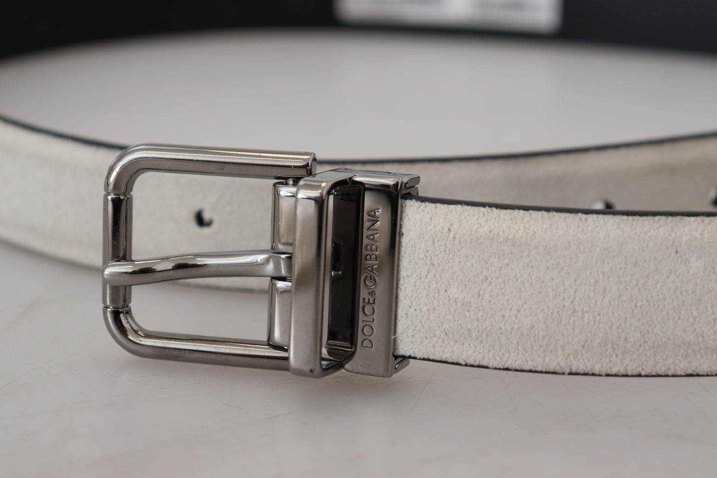 Dolce & Gabbana Italian White Leather Belt with Metal Buckle