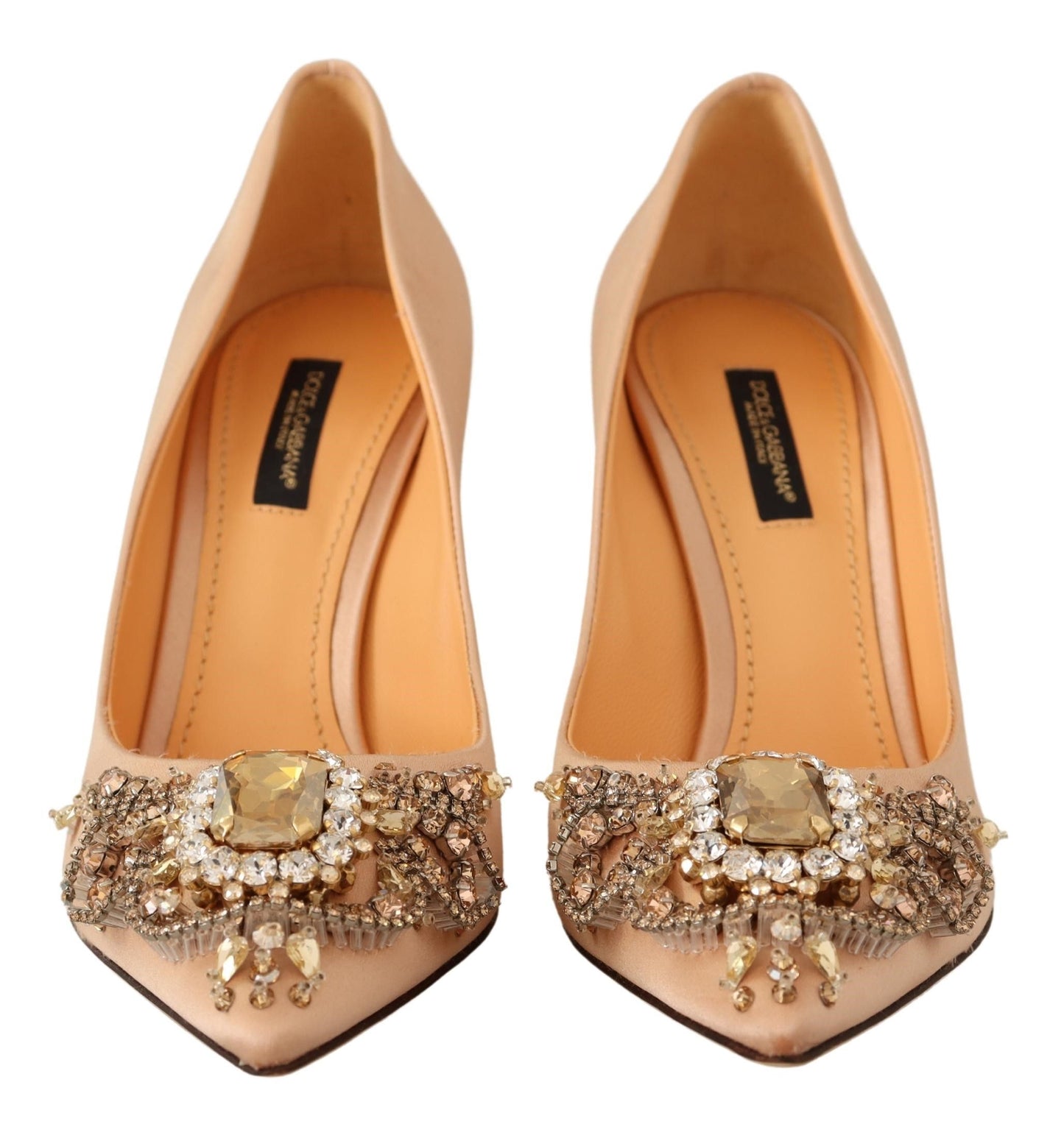 Dolce & Gabbana Elegant Nude Satin Crystal-Embellished Pumps