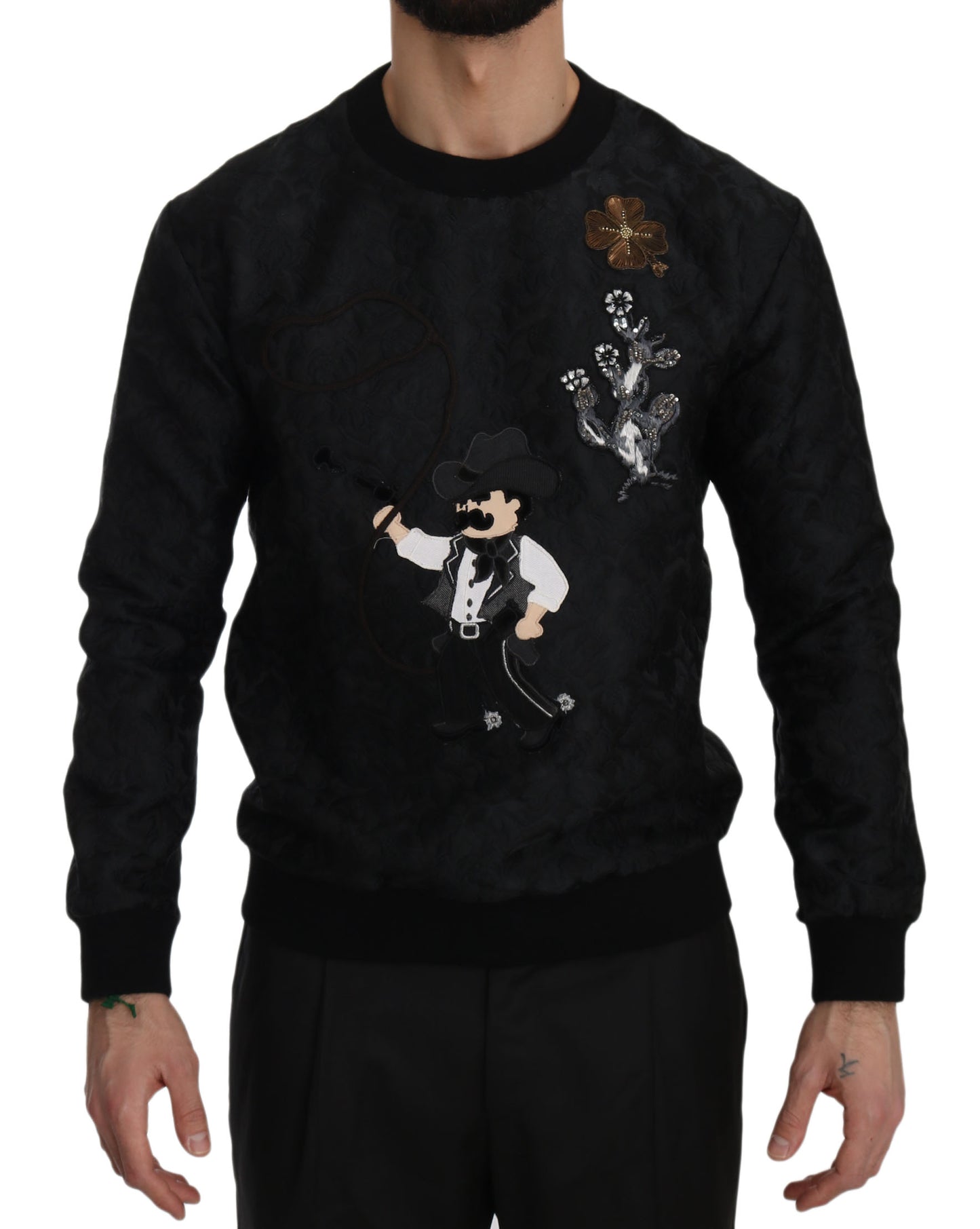 Dolce & Gabbana Elegant Embroidered Black Brocade Sweater