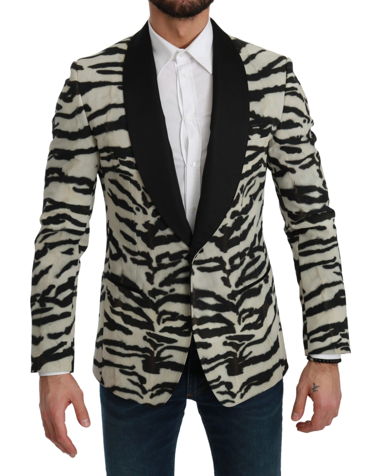 Dolce & Gabbana Zebra Print Silk Formal Blazer