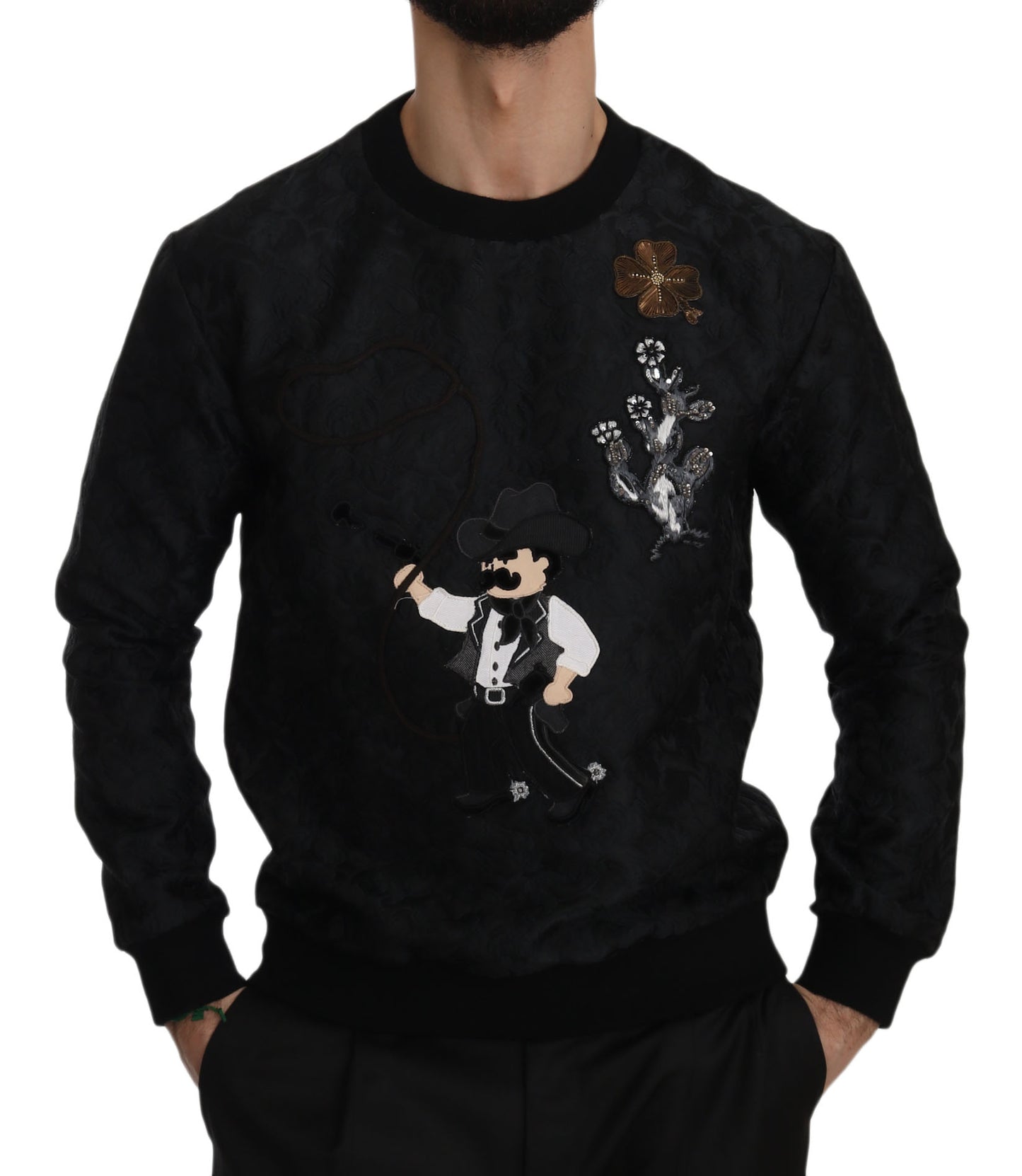 Dolce & Gabbana Elegant Embroidered Black Brocade Sweater