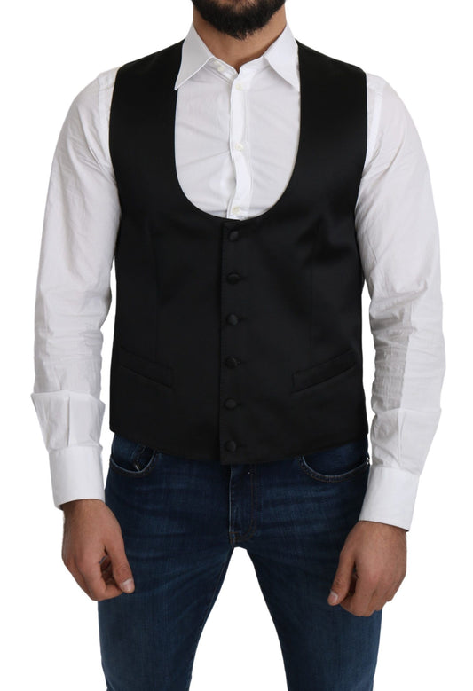 Dolce & Gabbana Elegant Black Silk Formal Vest