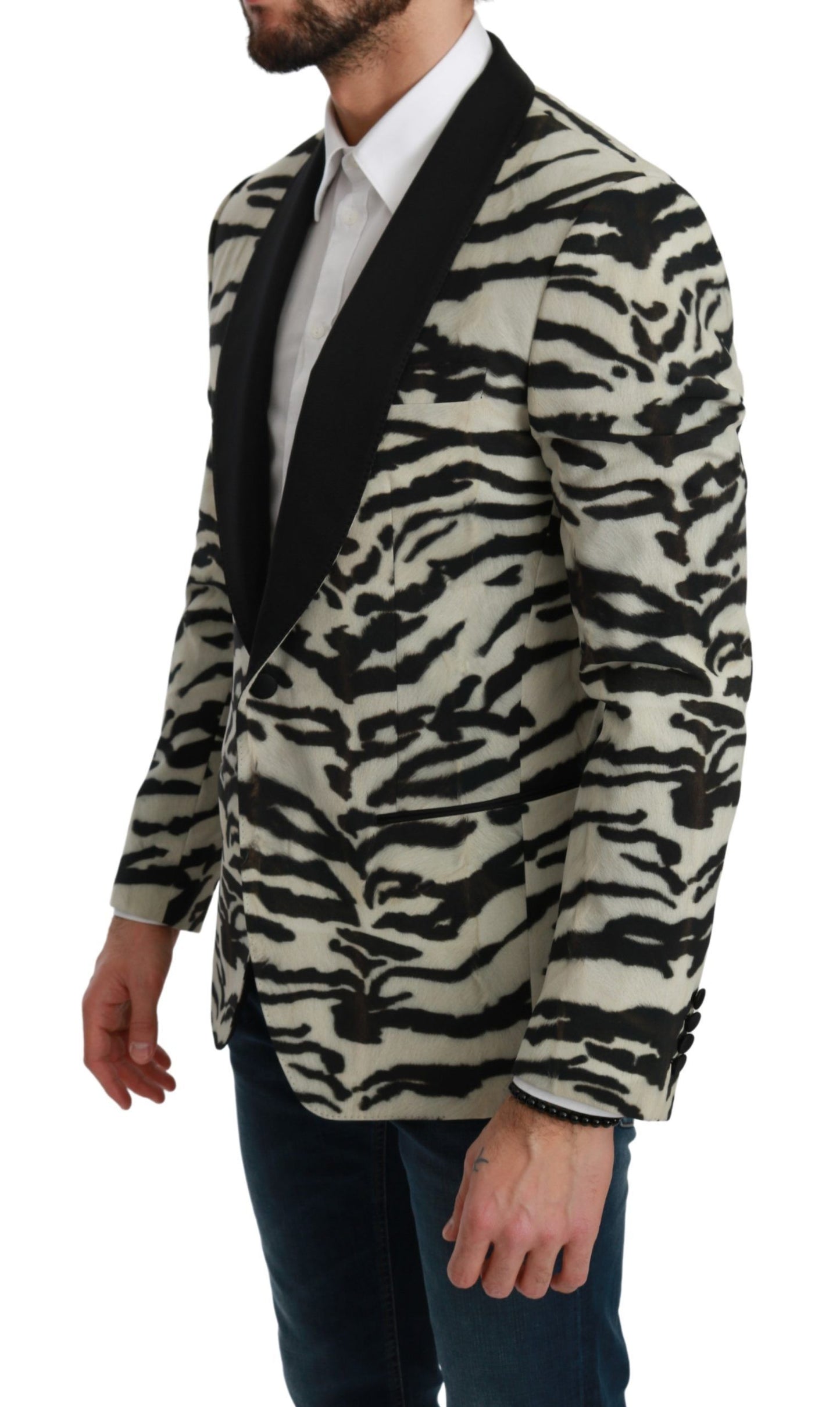 Dolce & Gabbana Zebra Print Silk Formal Blazer