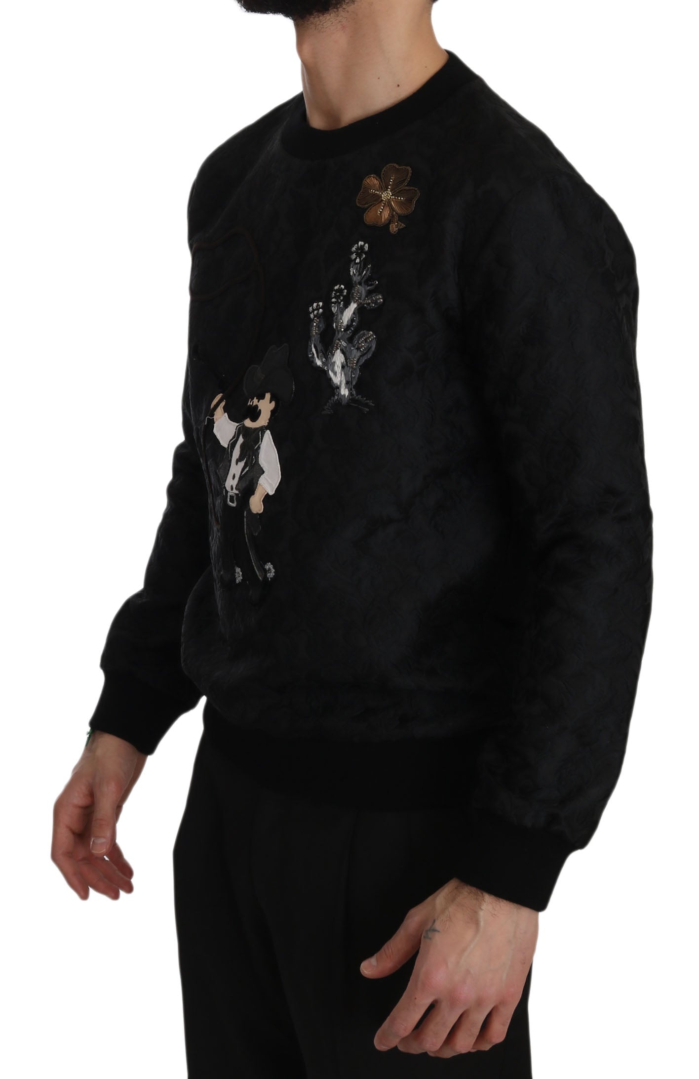 Dolce & Gabbana Elegant Embroidered Black Brocade Sweater