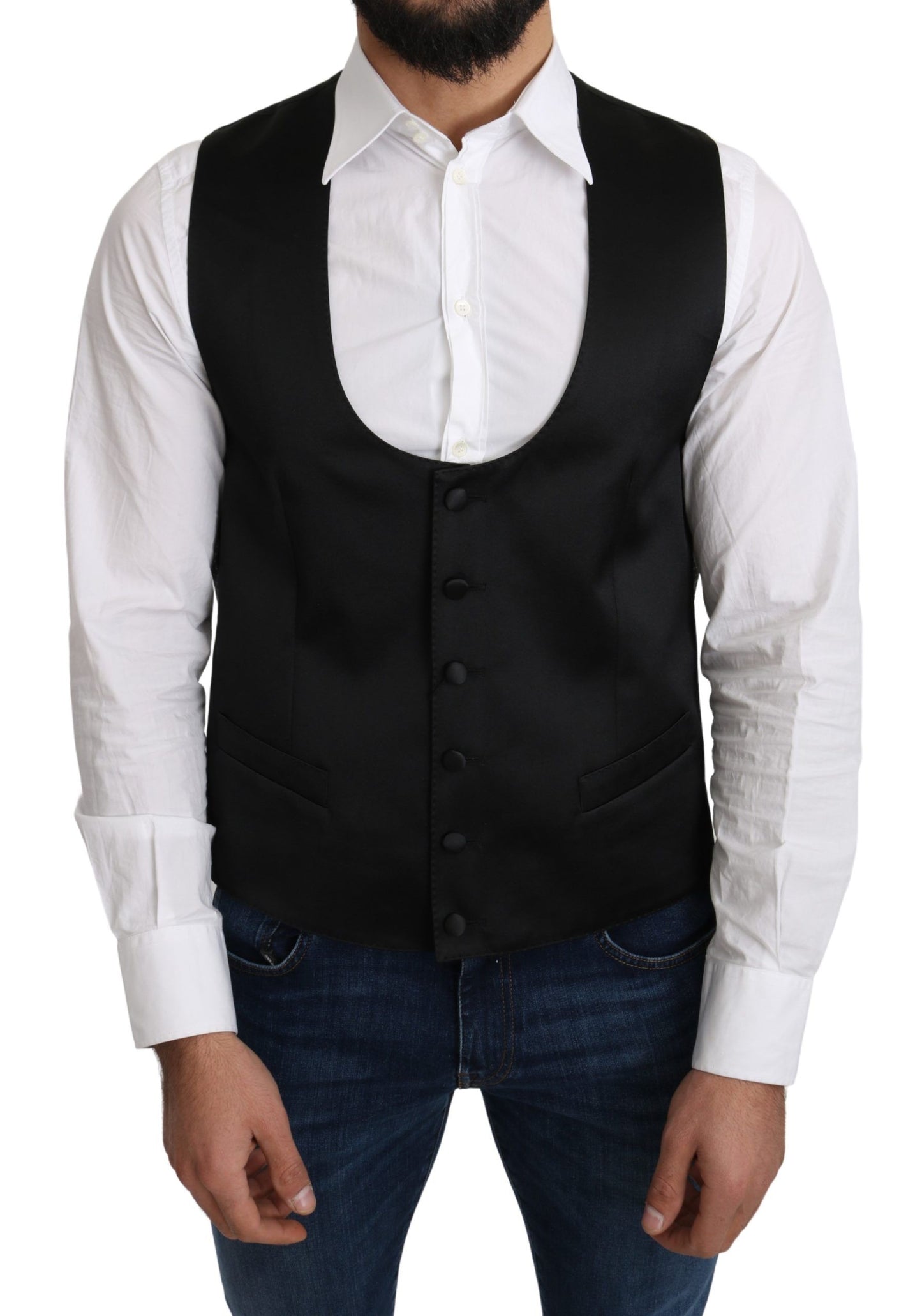 Dolce & Gabbana Elegant Black Silk Formal Vest