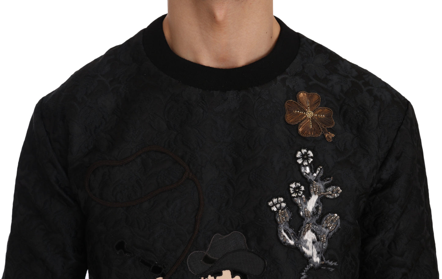 Dolce & Gabbana Elegant Embroidered Black Brocade Sweater