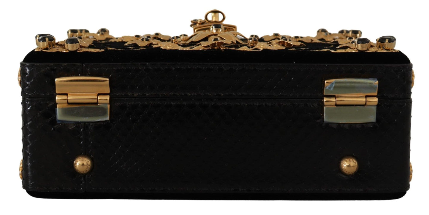 Dolce & Gabbana Elegant Black Crystal Embellished Box Bag