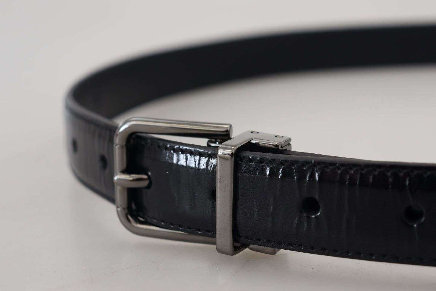 Dolce & Gabbana Black Leather Silver Tone Metal Buckle Men Belt