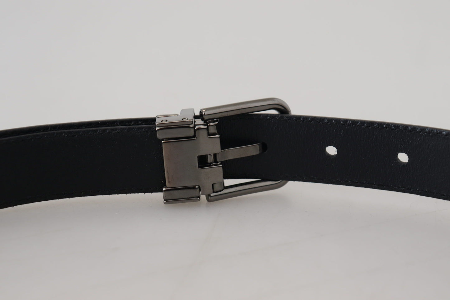 Dolce & Gabbana Black Leather Silver Tone Metal Buckle Men Belt