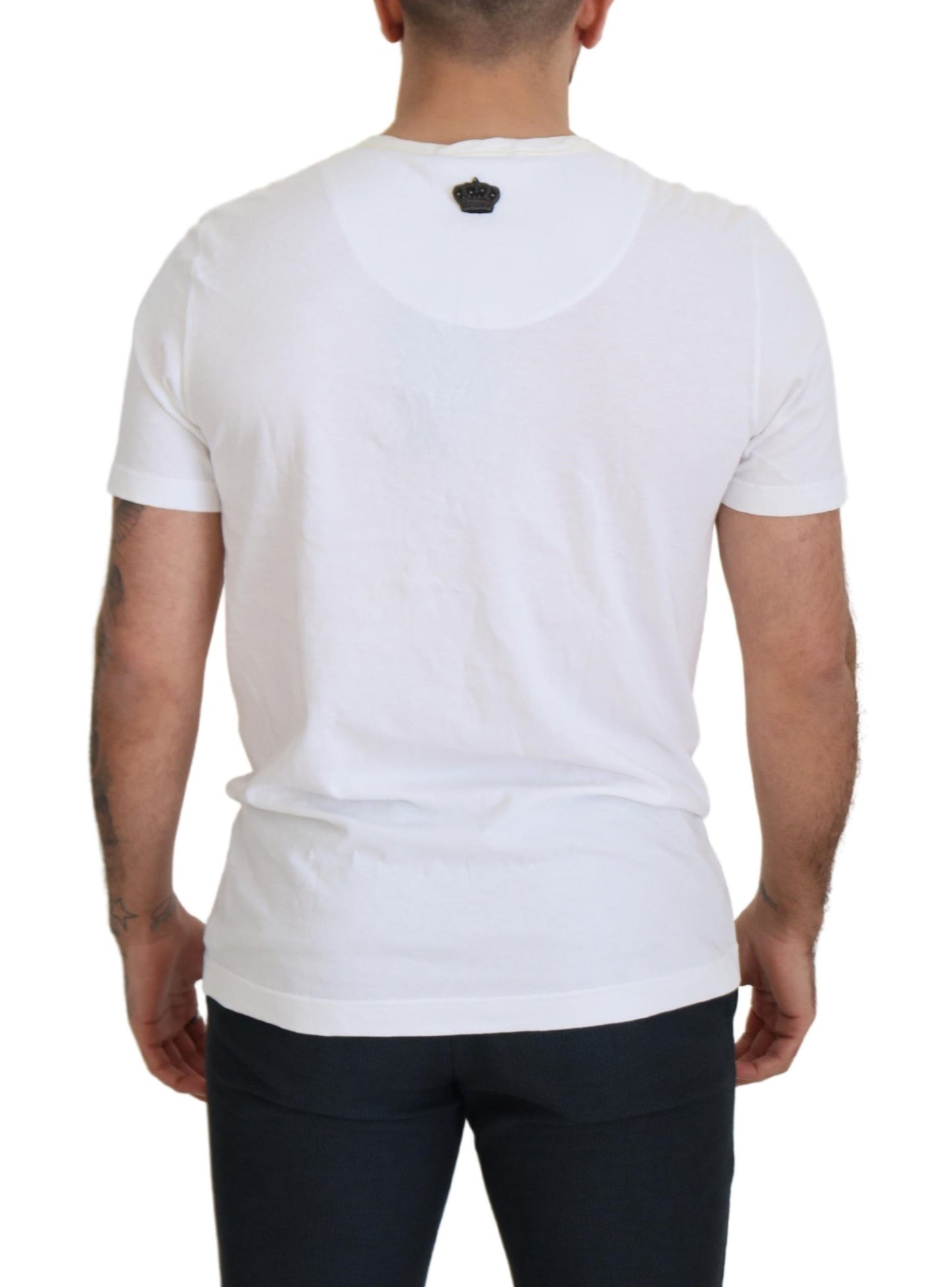 Dolce & Gabbana White Cotton Logo Patch Short Sleeve T-shirt