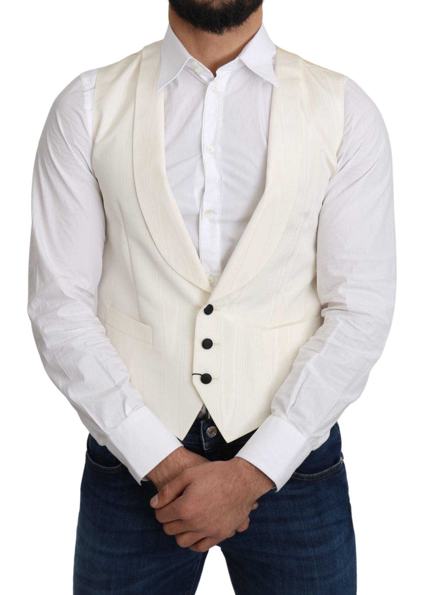 Dolce & Gabbana Elegant Silk Formal Vest in Off-White Ivory