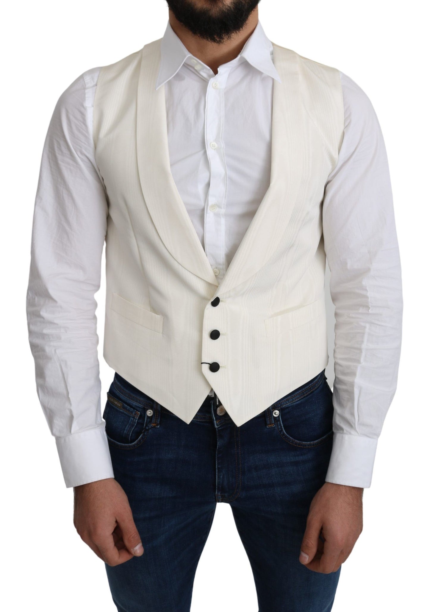 Dolce & Gabbana Elegant Silk Formal Vest in Off-White Ivory