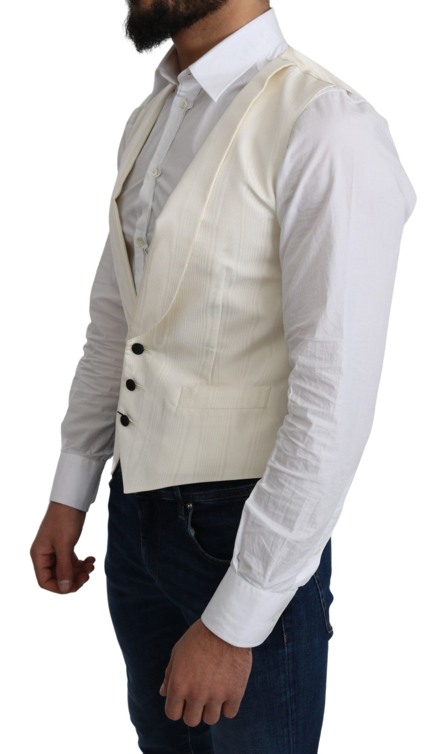 Dolce & Gabbana Elegant Silk Formal Vest in Off-White Ivory