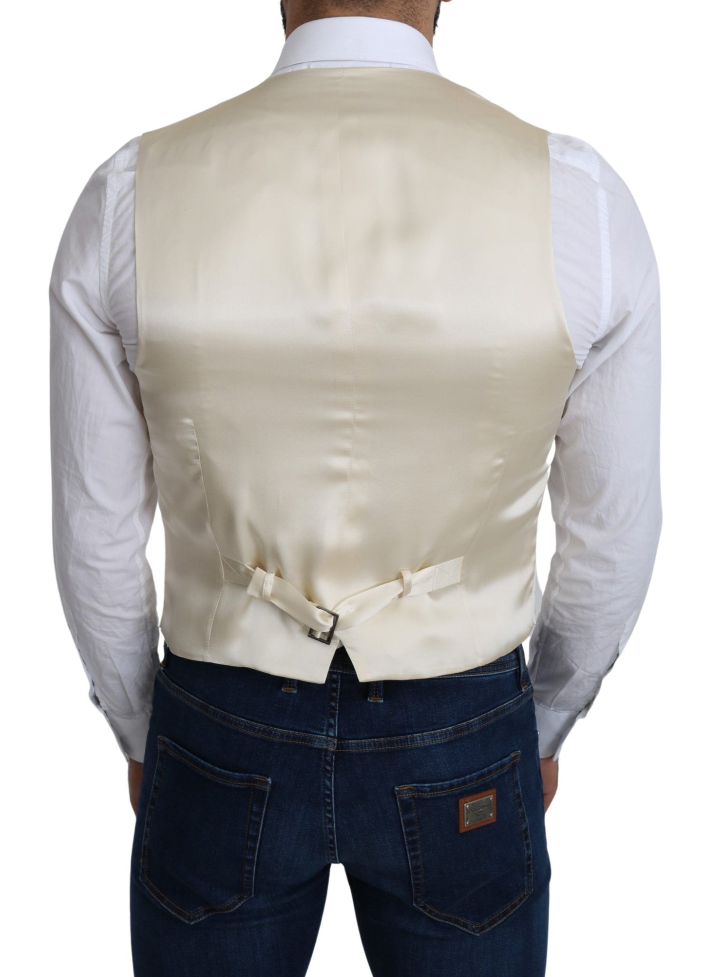 Dolce & Gabbana Elegant Silk Formal Vest in Off-White Ivory