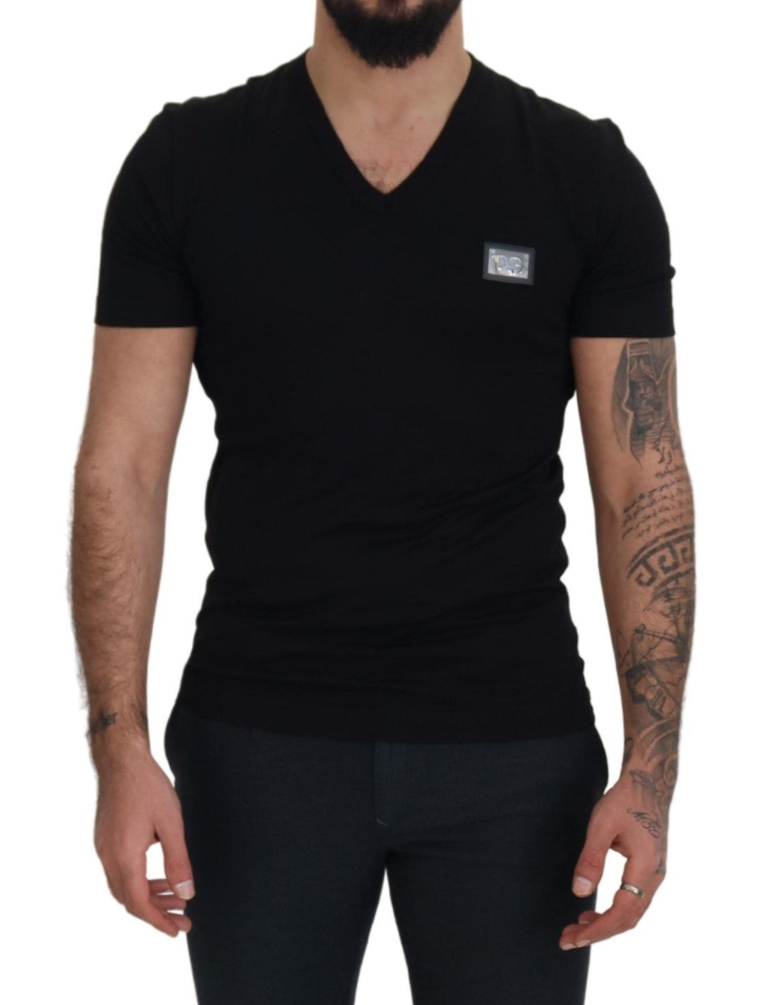 Dolce & Gabbana Elegant V-Neck Black Cotton Tee