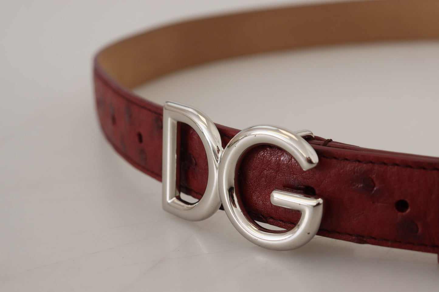 Dolce & Gabbana Bordeaux Leather Silver Logo Metal Buckle