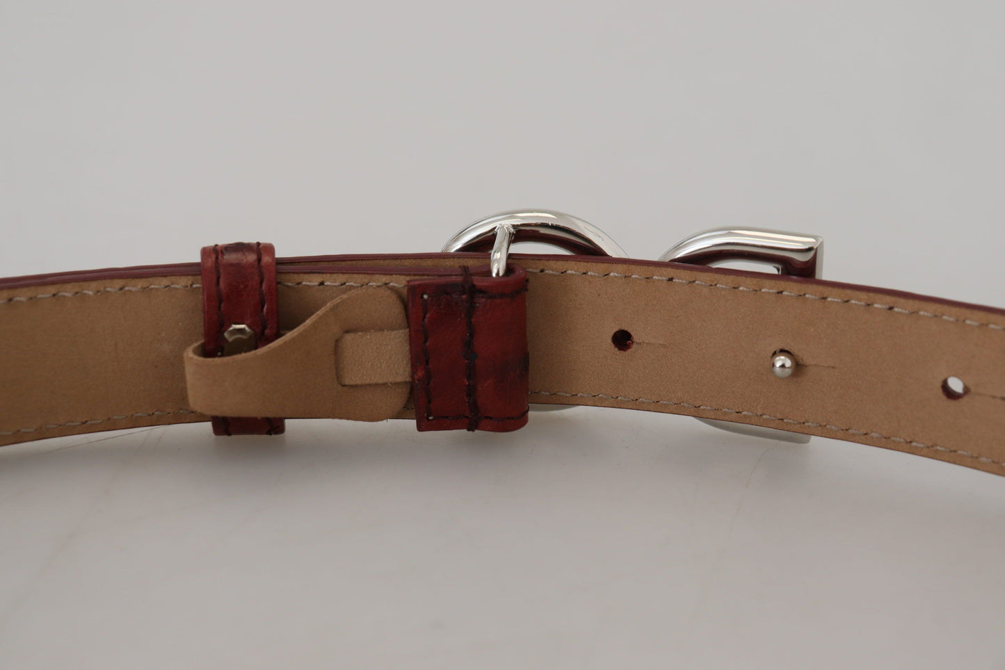 Dolce & Gabbana Bordeaux Leather Silver Logo Metal Buckle