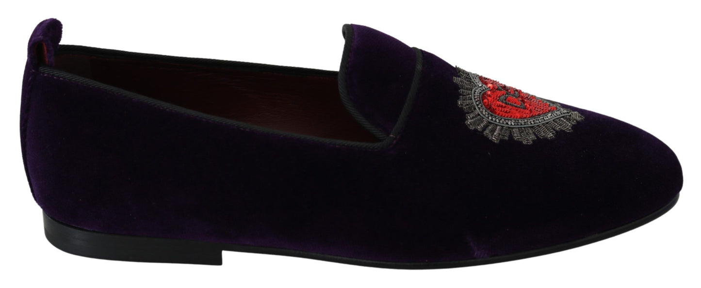 Dolce & Gabbana Enchanted Heart Embroidered Velvet Loafers