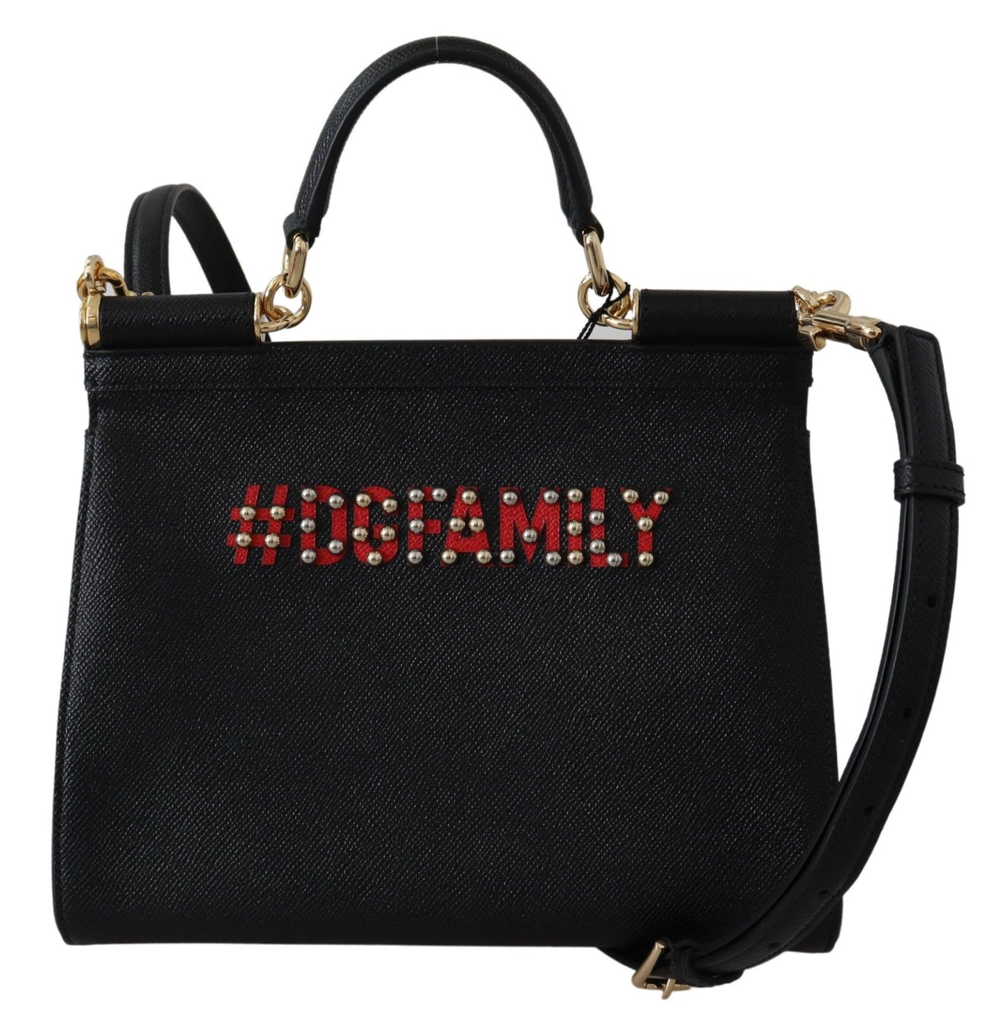 Dolce & Gabbana Chic Black Leather Sicily Handbag with Angel Detail