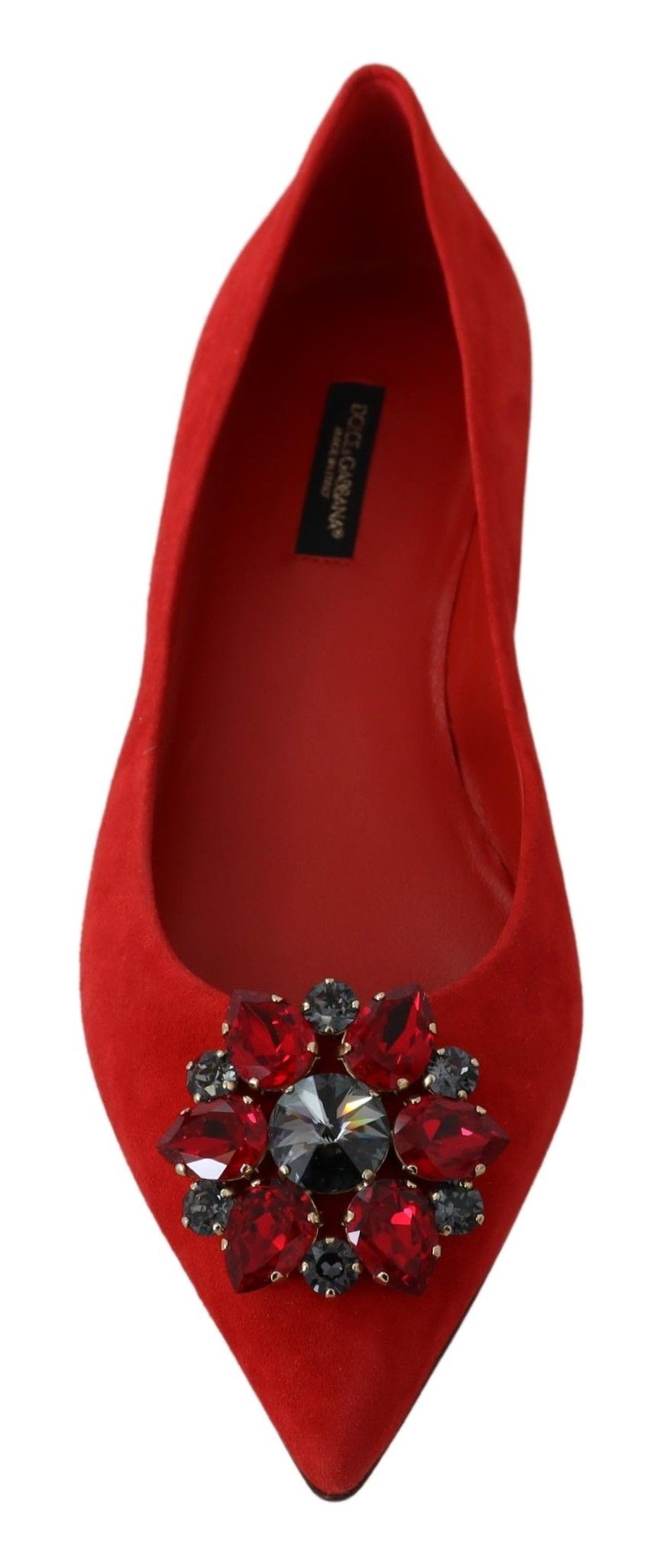 Dolce & Gabbana Crystal-Embellished Red Suede Flats