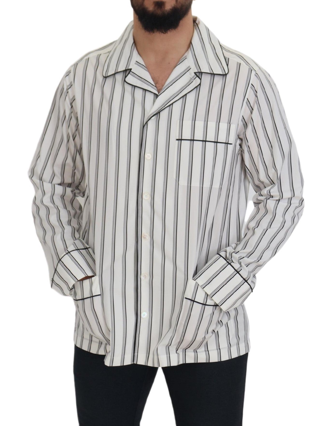 Dolce & Gabbana White Stripes Cotton Pajama Sleepwear Shirt