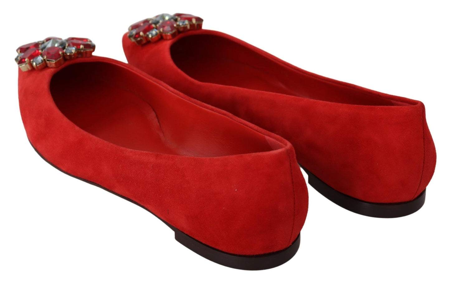 Dolce & Gabbana Crystal-Embellished Red Suede Flats