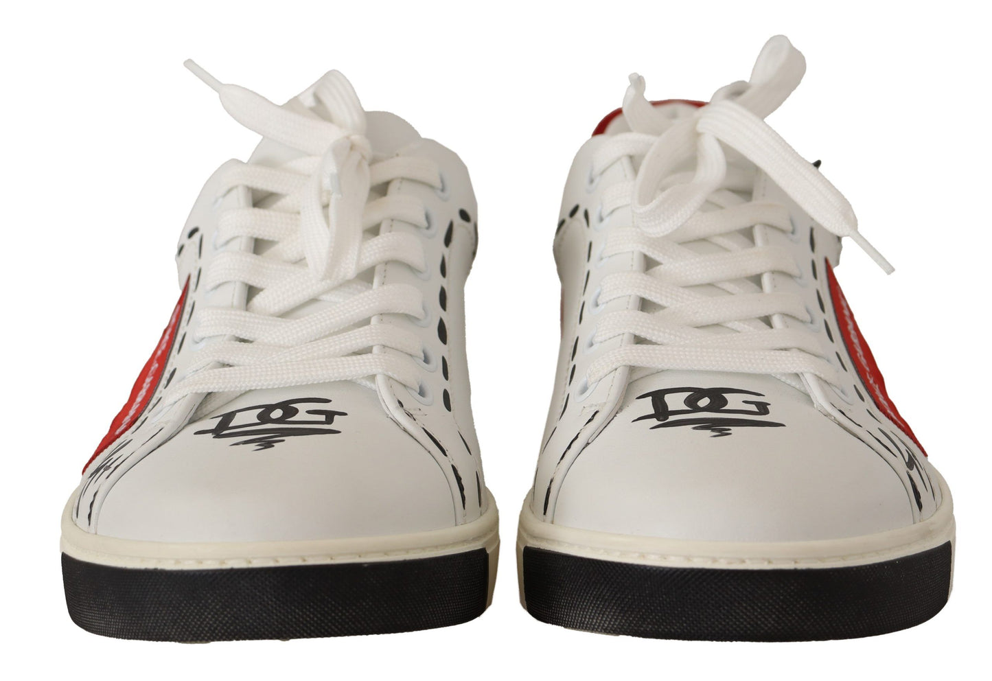 Dolce & Gabbana Chic White Leather Casual Sneakers with Red Logo