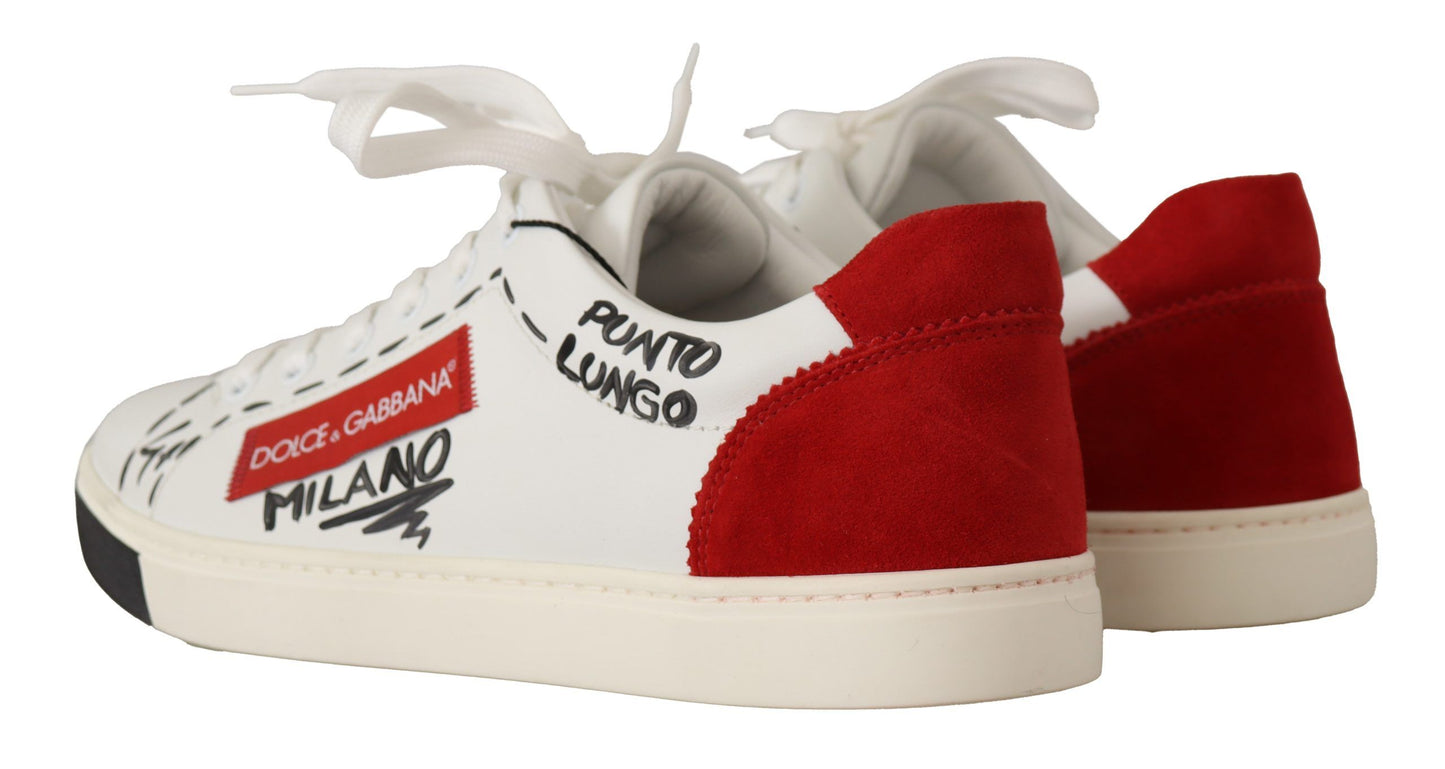 Dolce & Gabbana Chic White Leather Casual Sneakers with Red Logo