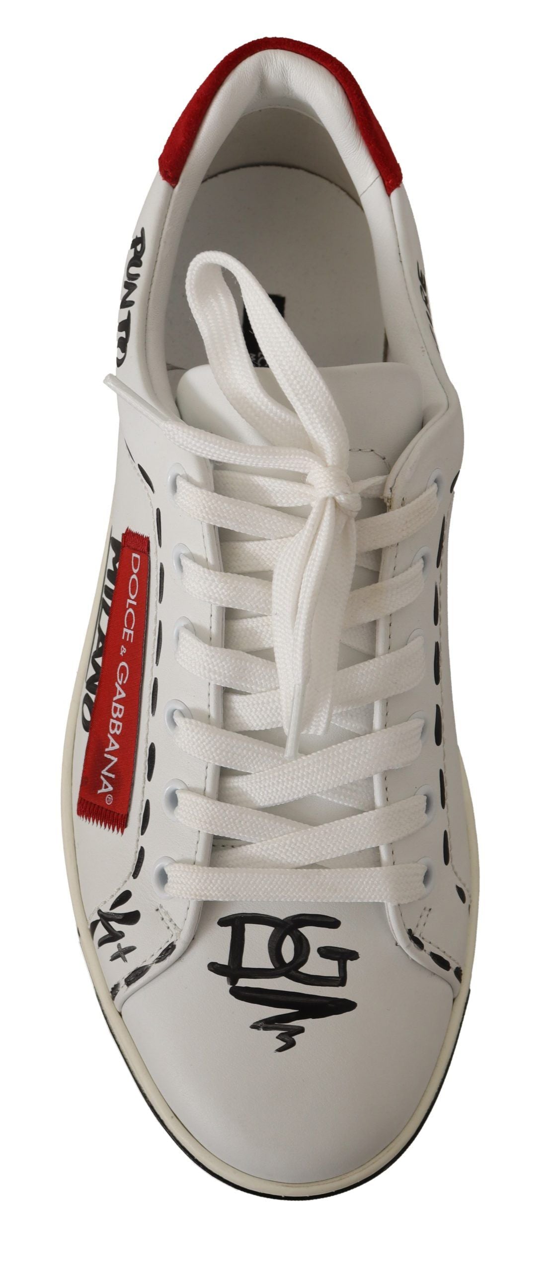 Dolce & Gabbana Chic White Leather Casual Sneakers with Red Logo