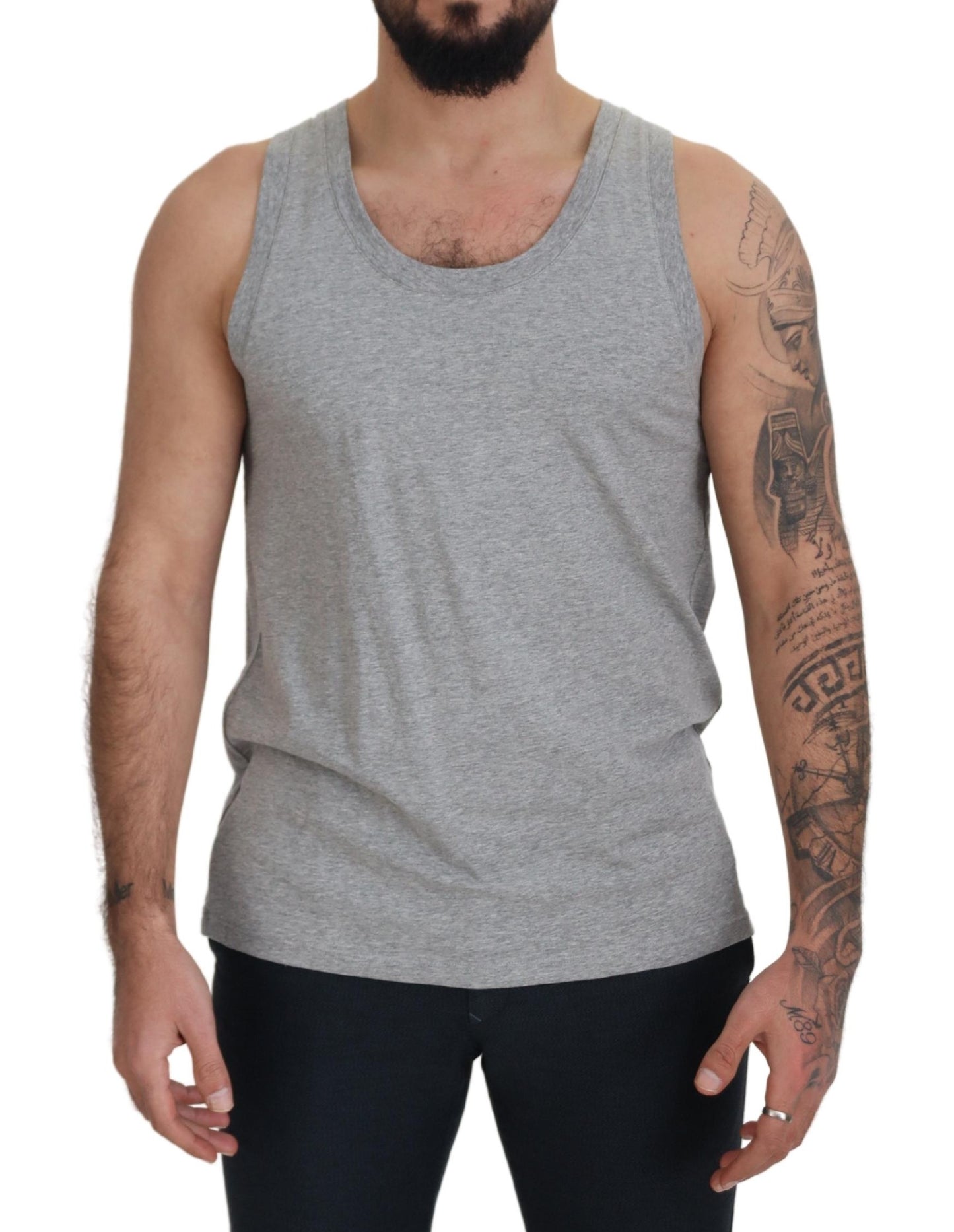 Dolce & Gabbana Gray Sleeveless Logo Print Underwear T-shirt