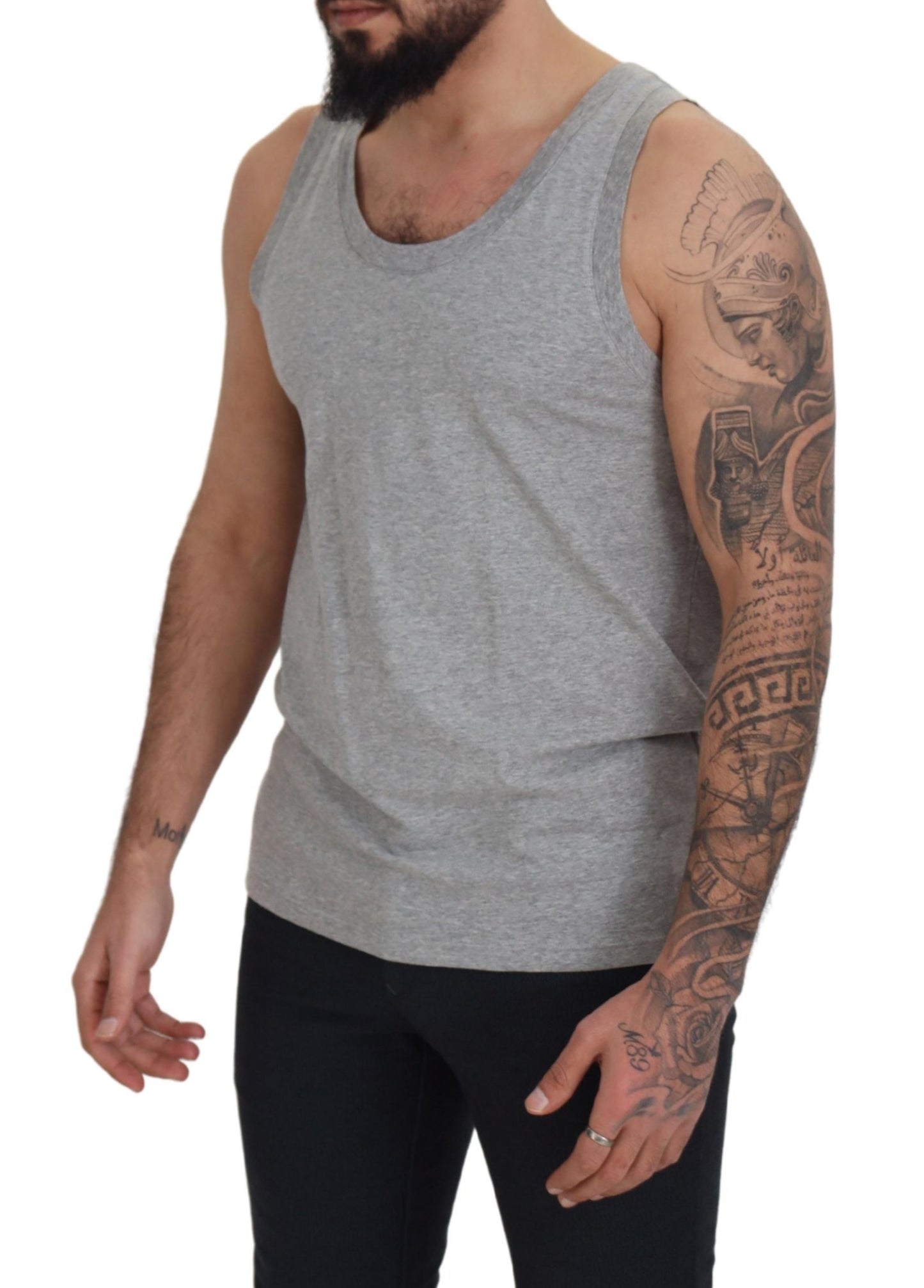 Dolce & Gabbana Gray Sleeveless Logo Print Underwear T-shirt