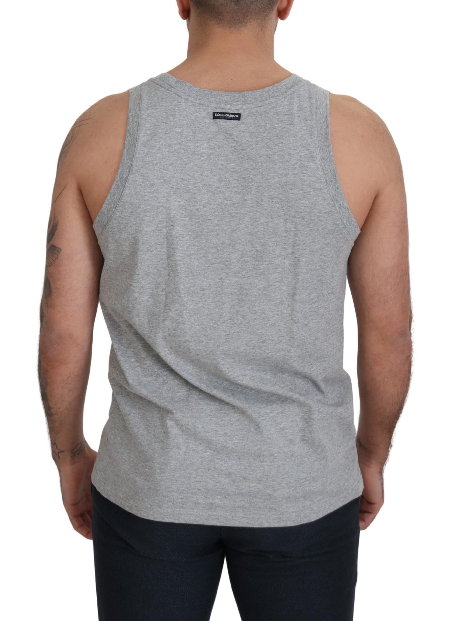 Dolce & Gabbana Gray Sleeveless Logo Print Underwear T-shirt