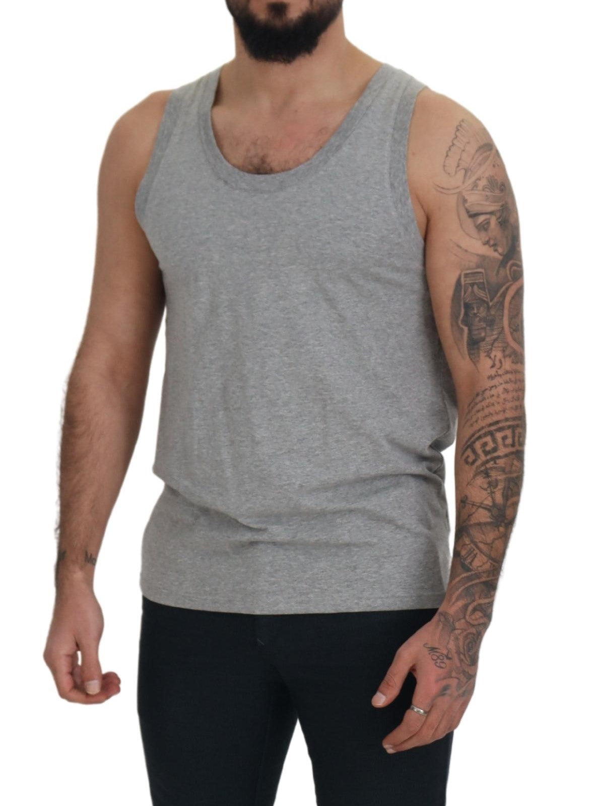 Dolce & Gabbana Gray Sleeveless Logo Print Underwear T-shirt