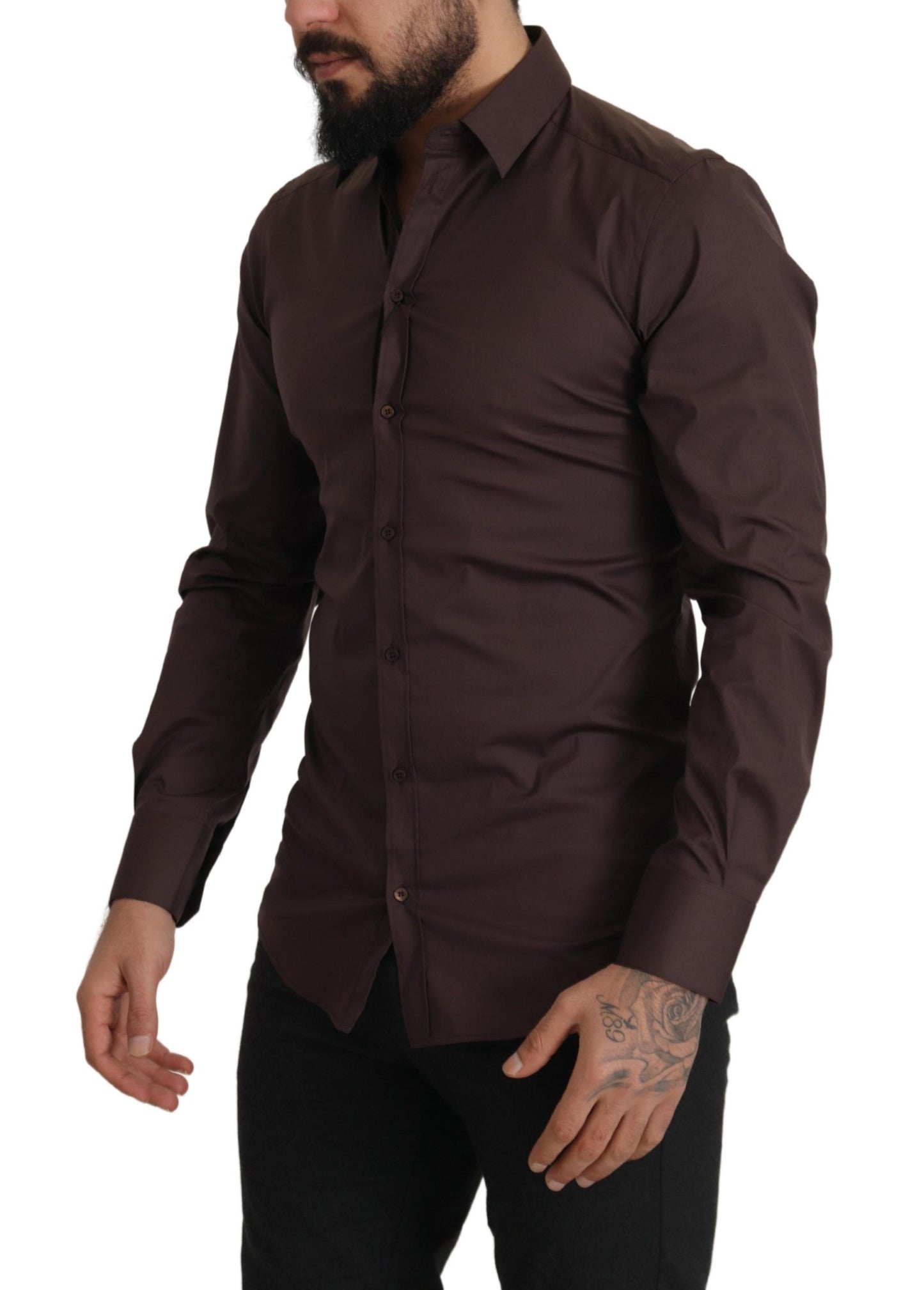 Dolce & Gabbana Elegant Brown Slim Fit Dress Shirt