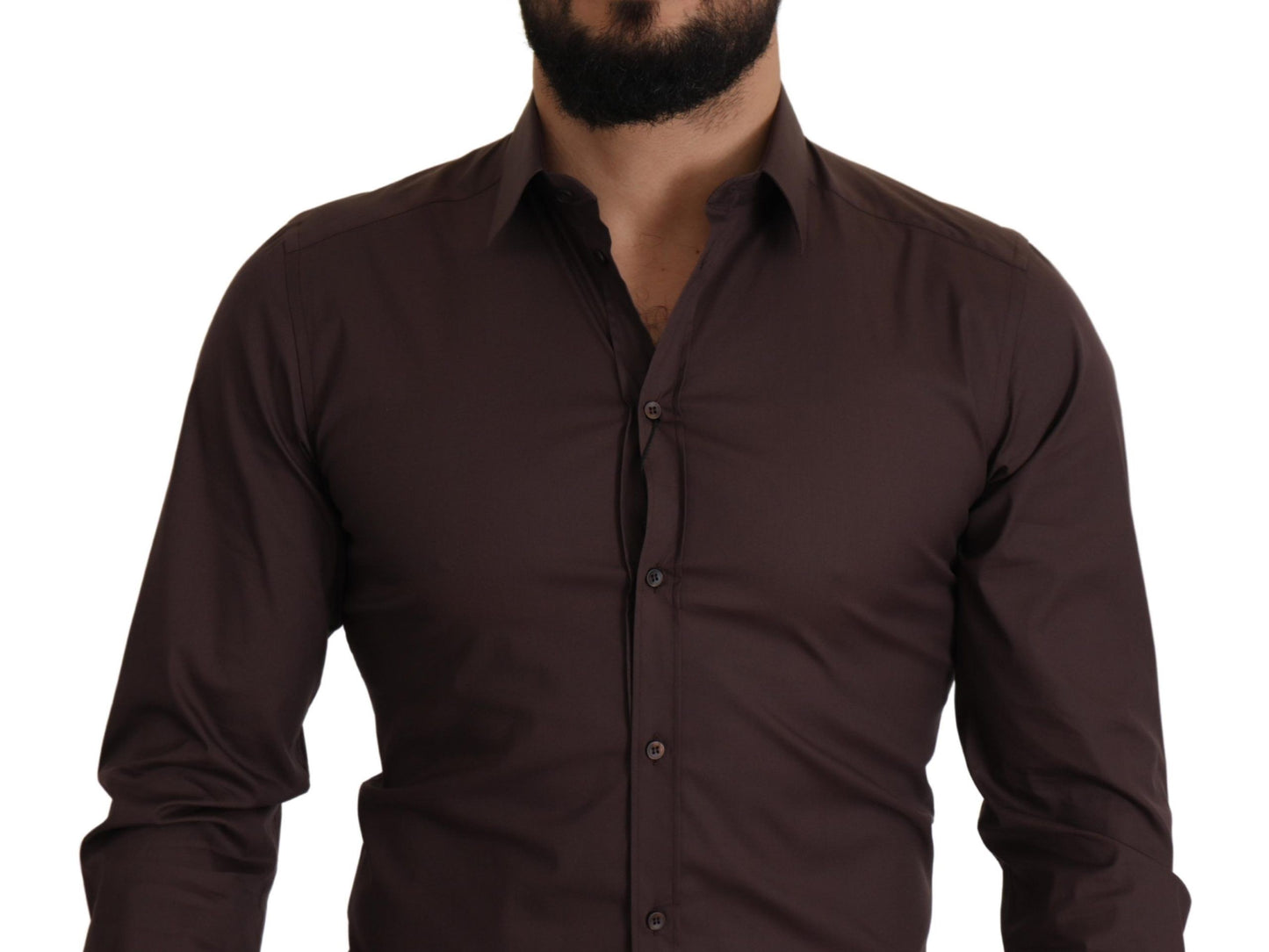 Dolce & Gabbana Elegant Brown Slim Fit Dress Shirt