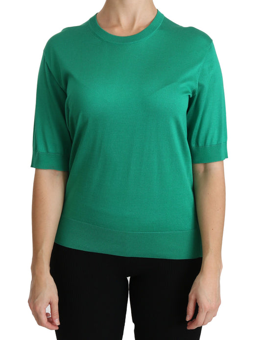 Dolce & Gabbana Elegant Green Silk Crew Neck Blouse