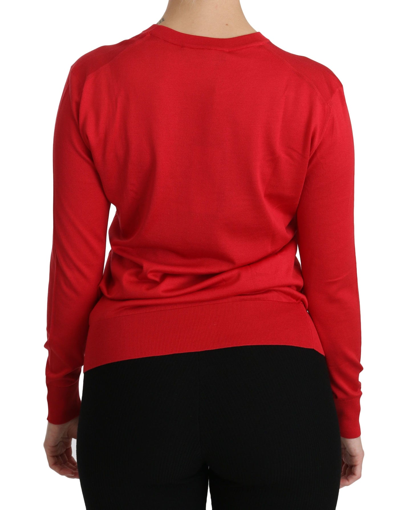 Dolce & Gabbana Elegant Red Silk Crew Neck Sweater