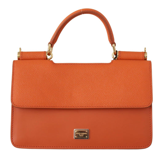 Dolce & Gabbana Exquisite Orange Leather Clutch with Gold Accents