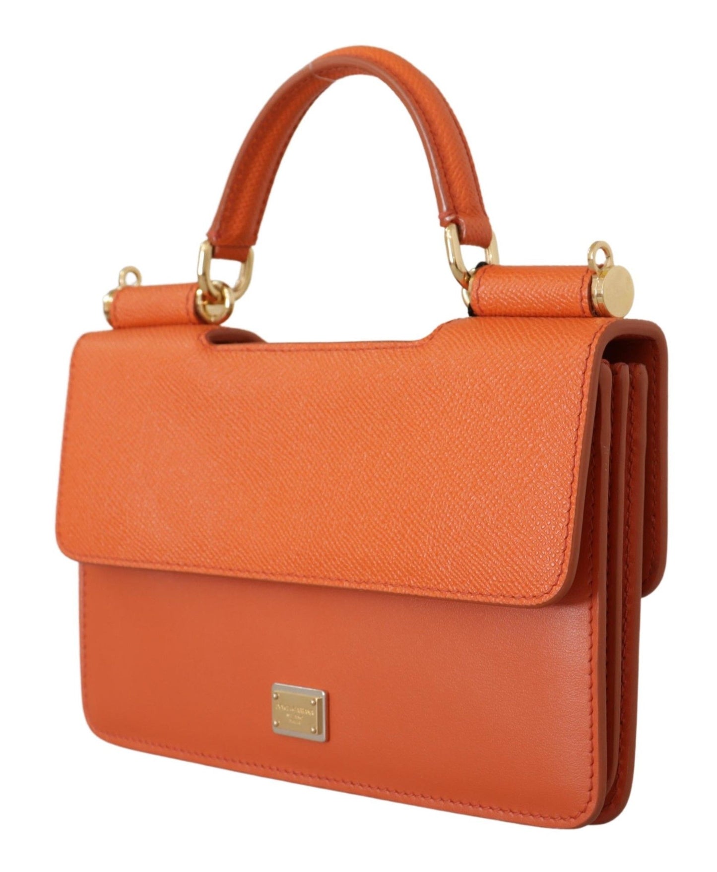 Dolce & Gabbana Exquisite Orange Leather Clutch with Gold Accents