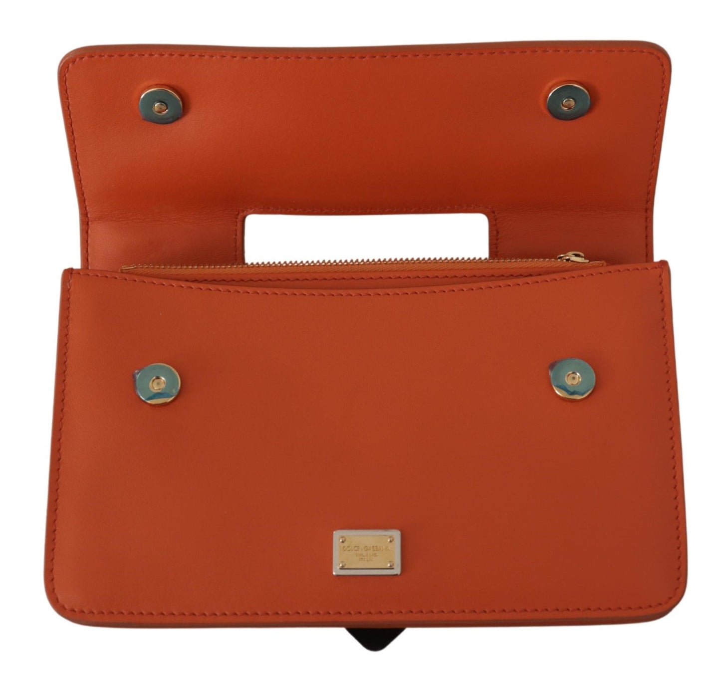 Dolce & Gabbana Exquisite Orange Leather Clutch with Gold Accents