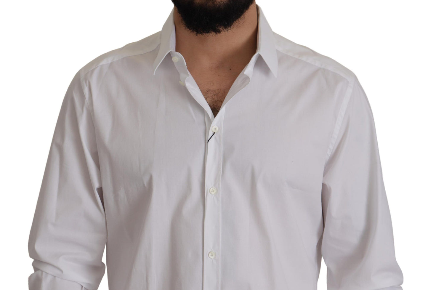 Dolce & Gabbana White Cotton Stretch Slim Fit GOLD Shirt